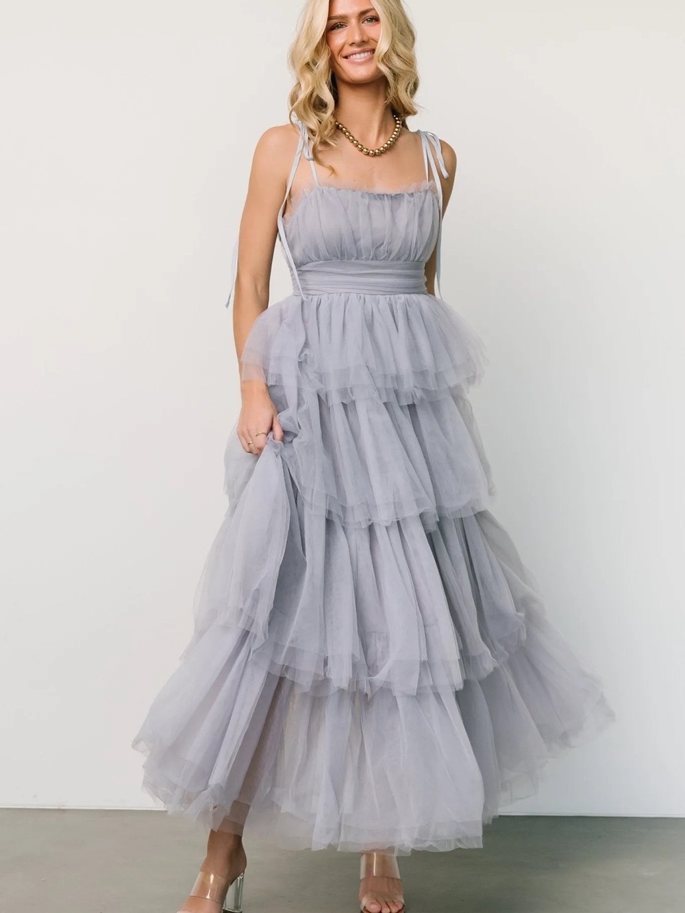 Baltic born Alora Tulle Tiered Maxi Dress | Dusty Slate
